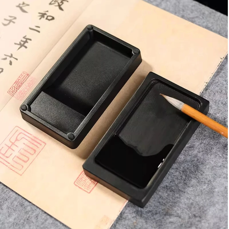 Rectangular Natural Stone Ink Stone Chinese Style Inkstone for Students Beginners Calligraphy Practice Painting Art Supply