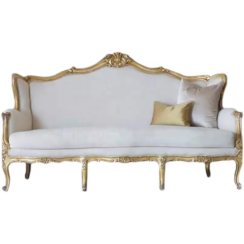 

Living room furniture solid wood sofa French retro gold velvet plush sofa