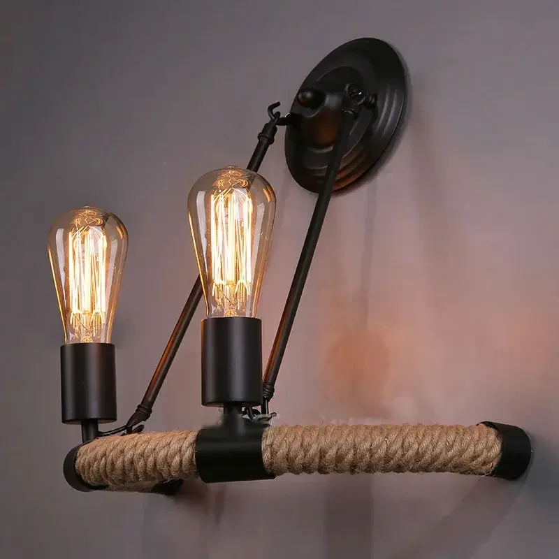 

Vintage Wall Lamps American Country Retro Style 2PCS*E27 AC110V/220V Hemp Rope Cafe Restaurant Wall Lights Dining-room Lighting