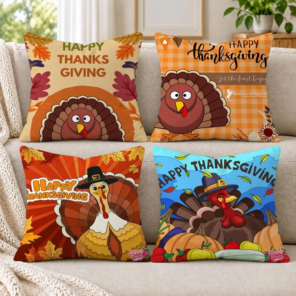 Thankful Festival Turkey Cushion Cover Short Plush Double-Sided Printing Sofa Bedroom Living Room Throw Pillow Cover Home Decor