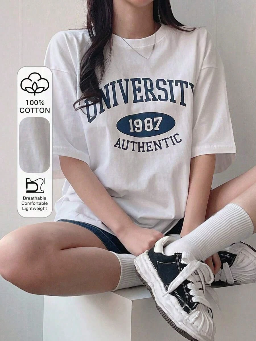 المرأة عادية فضفاض الكتف إلكتروني تي شيرت مطبوع حجم كبير تي شيرت ريترو 2026 الصيف Y2k نمط Harajuku الشارع نمط