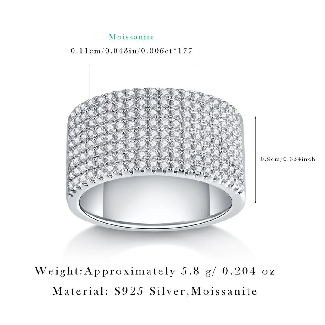 8 Rows Iced Moissanite Diamond Half Eternity Ring Wedding Band 925 Sterling Silver Fine Jewelry White Gold Engagement Rings Gift