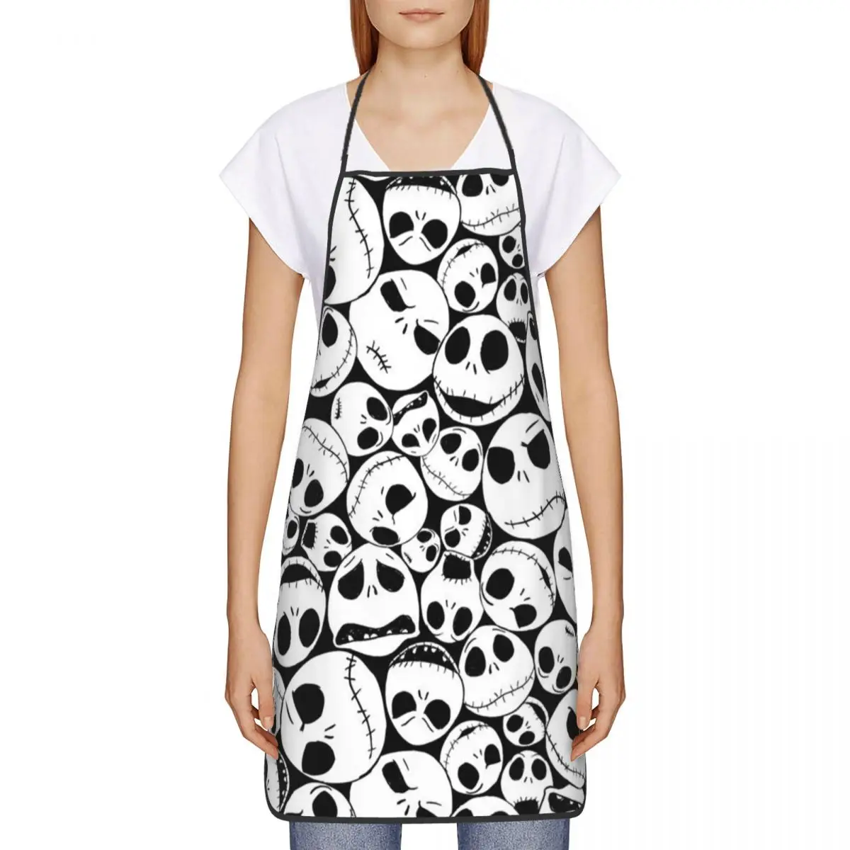 Custom Unisex Skeleton Skellingtons Apron Adult Women Men Chef Tablier Cuisine for Kitchen Cooking Christmas Nightmare Baking