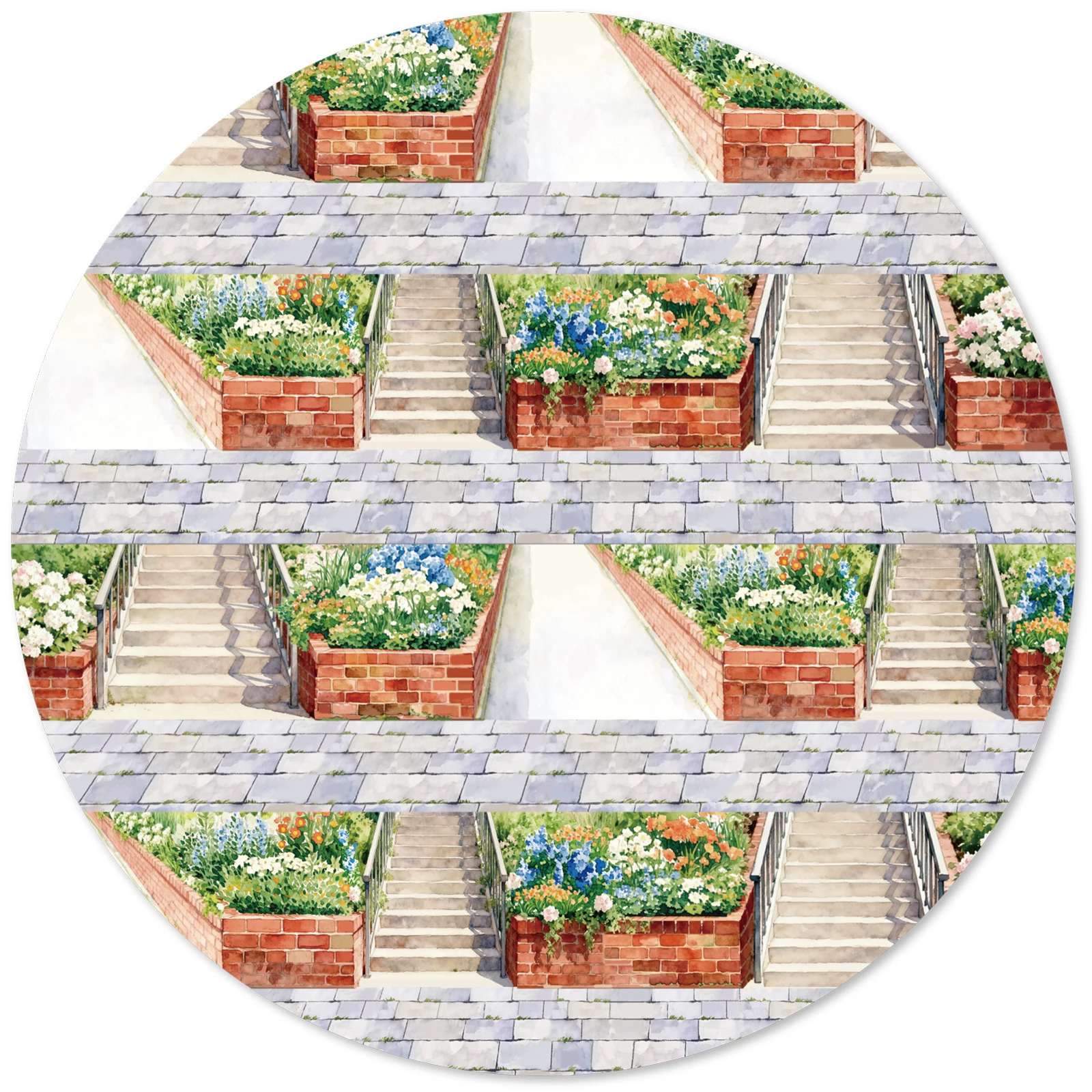 Etori Life Flowerbed Steps and Paper Tape 60Mm×2M Fresh and Realistic Street Scene Decoration Tape Suitable for Scrapbooking, Laptop, Phone Back, Luggage, Diary, Office Decoration Accessories, Student Gift Bags, Outdoor Decoration, Art Aesthetics, School Supplies, Back-To-School Season, Gifts for Friends, Multi-Purpose Decorative Stickers