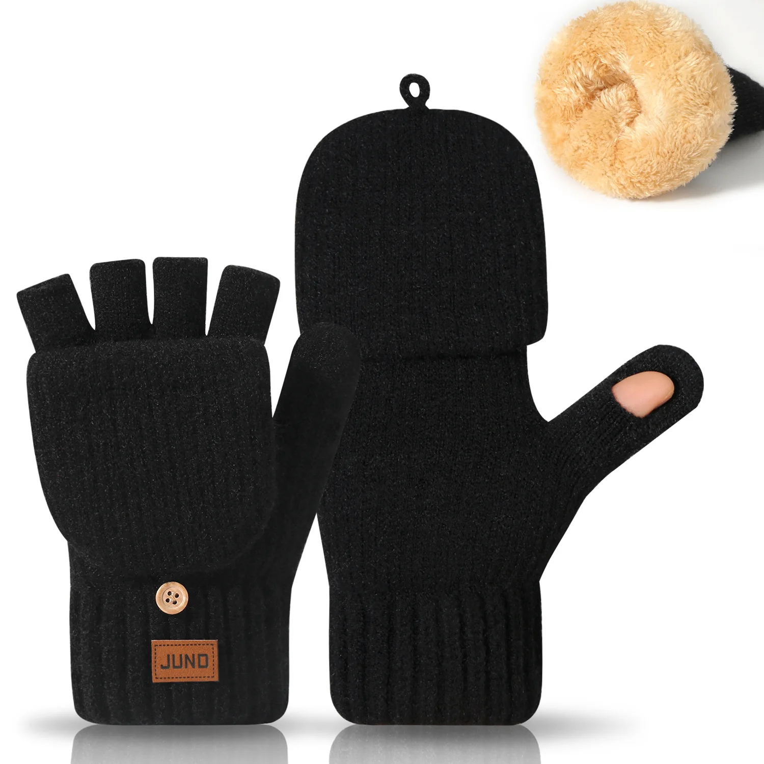 Halbfinger-Handschuhe für Herbst und Winter sowie samtig gestrickte, kältebeständige und warme, halblange, fingerlose Wollhandschuhe