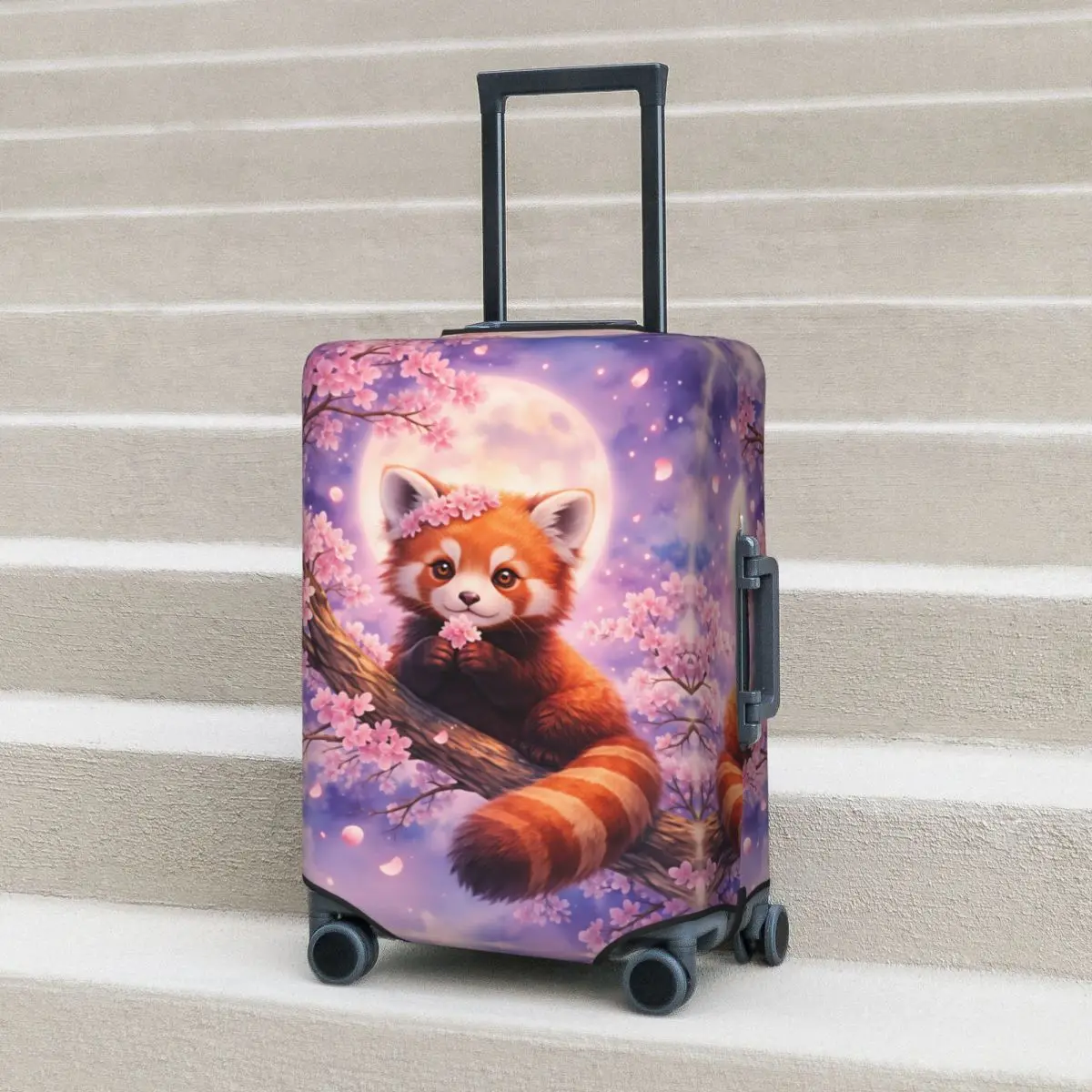 

Kawaii Red Panda Sitting On Cherry Blossom Branch Suitcase Cover Useful Cruise Trip Protector Luggage Case Flight