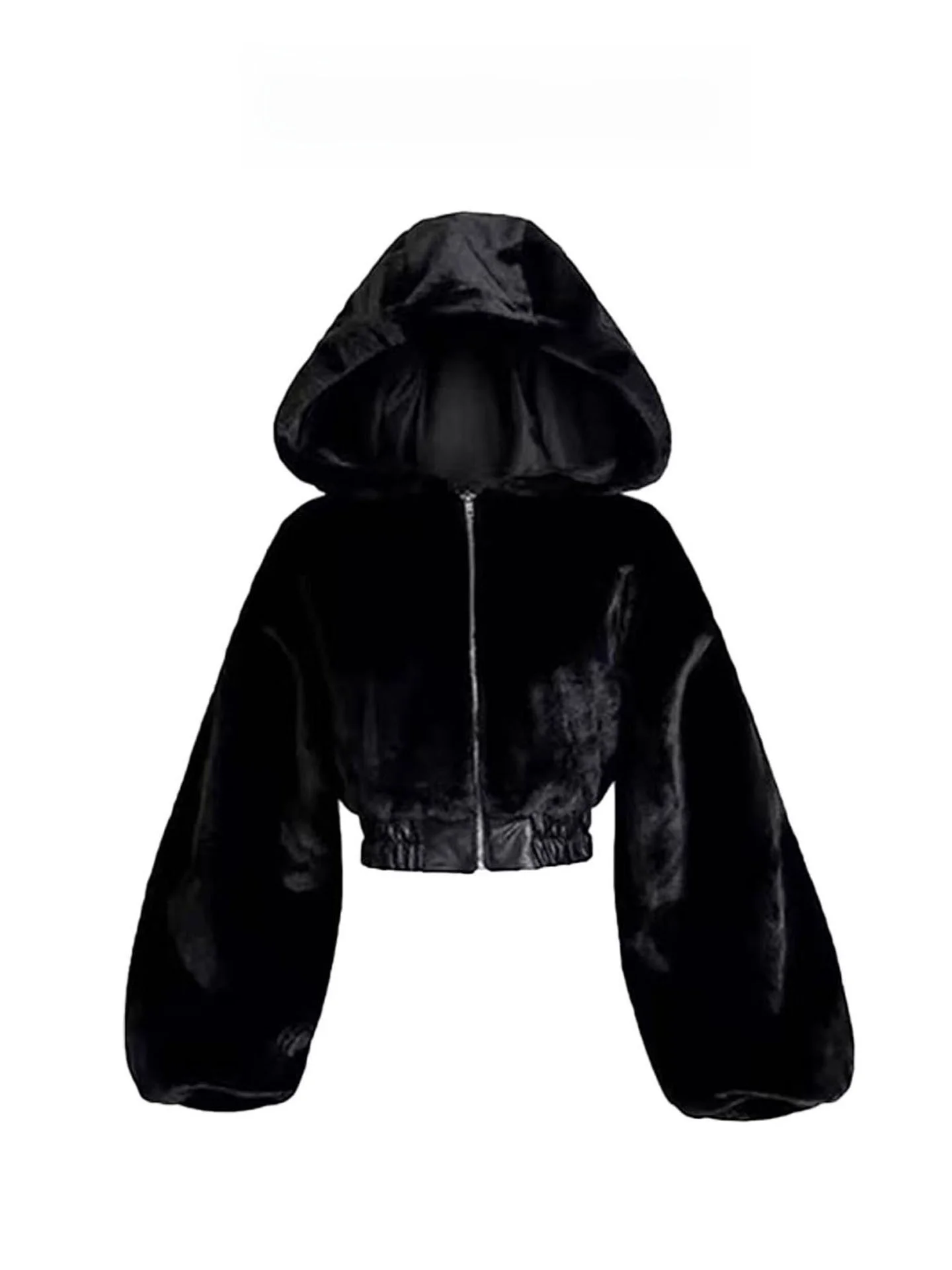 

Cute Plu ort Coat Women's Autumn Winter New Sle Warm Hat Inteated Furry Top Tight Waist Design Commute Sle