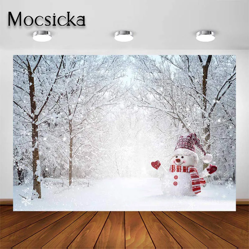 

Mocsicka Photography Background for Portrait Pets Winter White Glitter Snow Forest Backdrop Snowman Photo Studio Decors Props