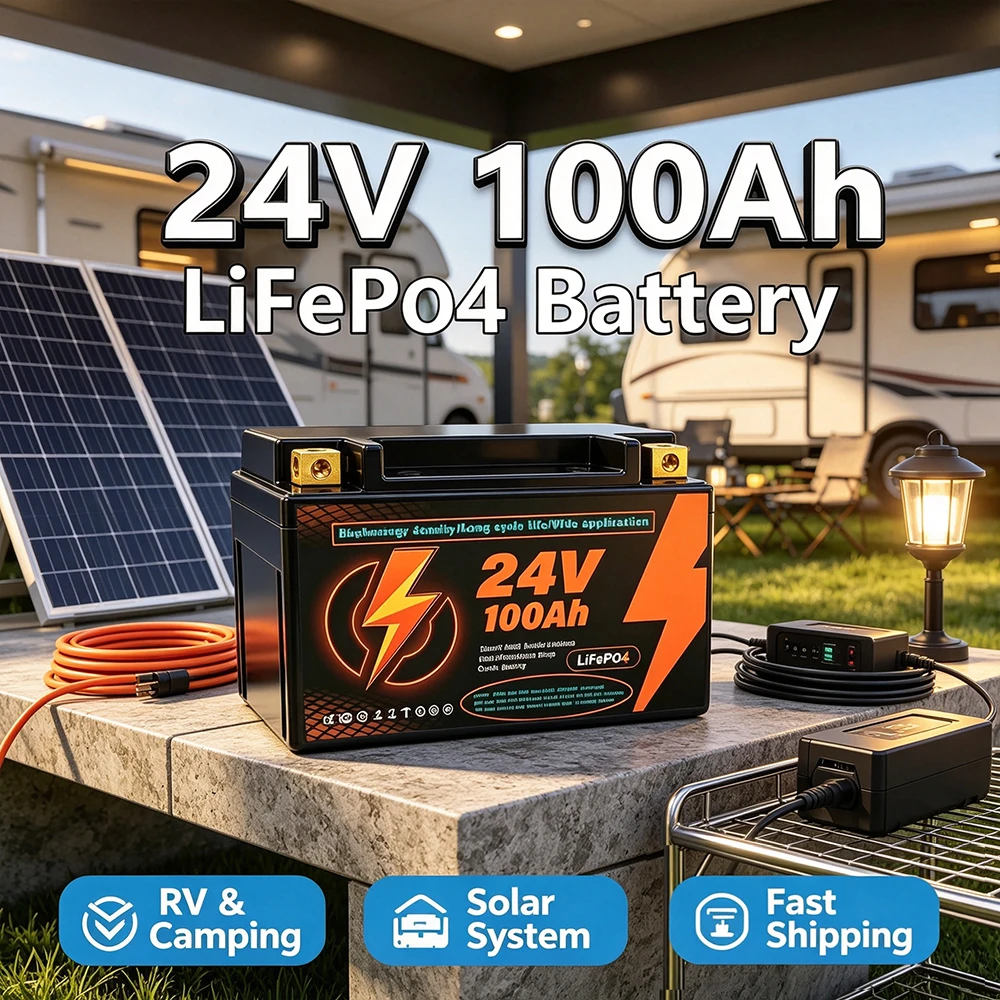 24V 100Ah LiFePO4 Battery,100A BMS,2400W Load Power Deep Cycle 24V Lithium Battery For Trolling Motor,Boat,RV, Solar,Camping