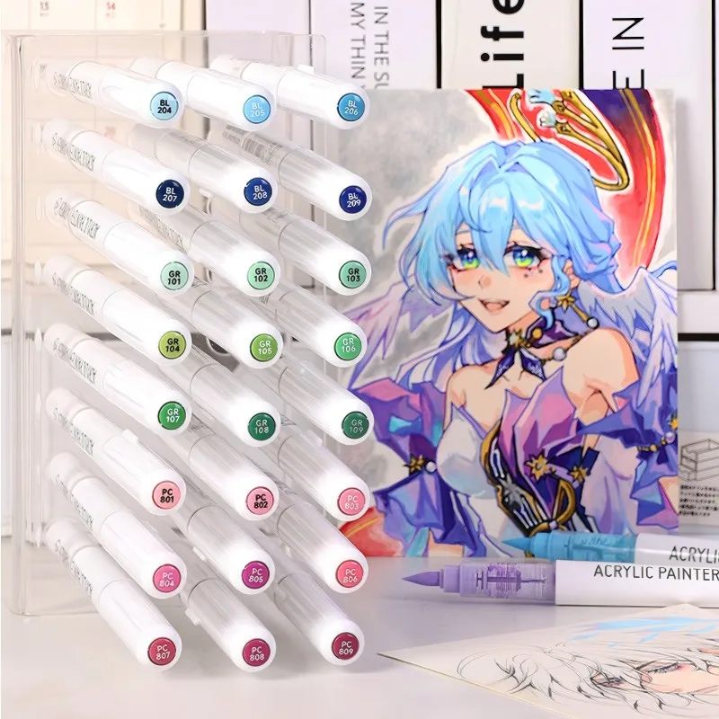 Languo 자동 잉크 제어 소프트 브러시 아크릴 페인트 펜, 9개 펜 팁 아크릴 페인트 펜 세트, 페인팅, 도자기, 캔버스, DIY 공예 학생 그래피티 아크릴 페인트 펜을 위한 14가지 전문 색상 시리즈