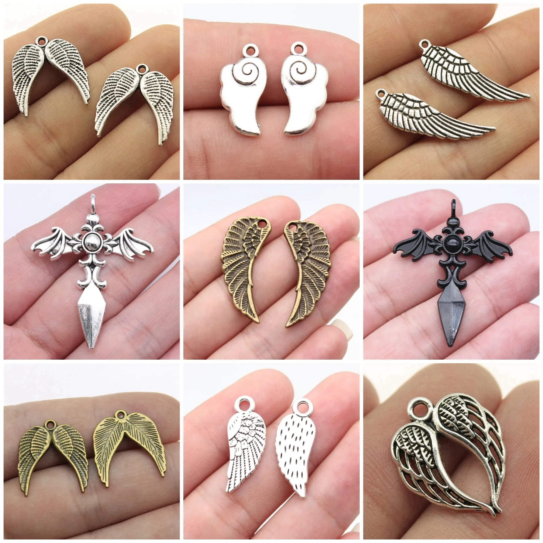 Heart Wing Matching Pair Charms Pendant Couple Fairy Jewelry Set Charms Pendants For DIY Bracelet Necklace Jewelry Making Supp
