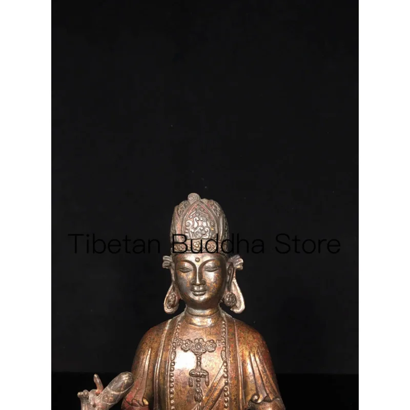 23.5cm Pure copper Guanyin imitation antique bronze ware mud and gold Bodhisattva home  Buddhist temple handicraft ornaments