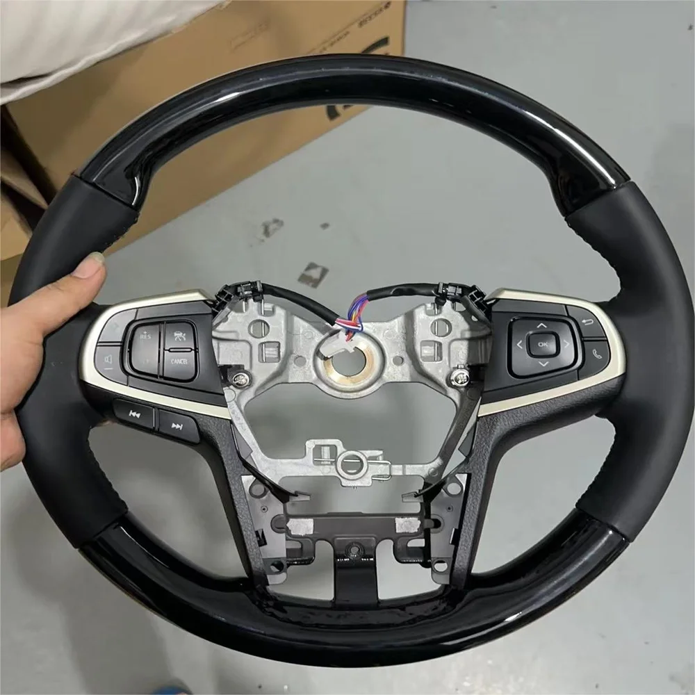 For Toyota Hiace Custom leather solid wood steering wheel