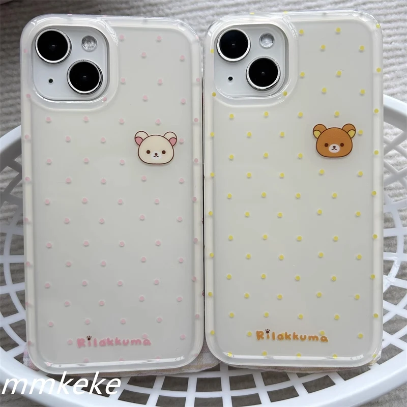 جميل اليابان البولكا نقطة الكرتون Rilakkuma زوجين جراب هاتف آيفون 16 برو 15 14 13 12 11 بروماكس زائد الراقية بسيط Y2k غطاء