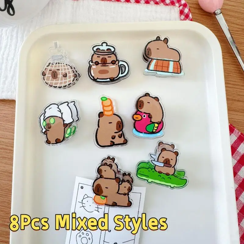

8Pcs Capybara Cartoon Paper Clips Cute Acrylic Binder Clips for Office School Decorative Photo Memo Paper Storage