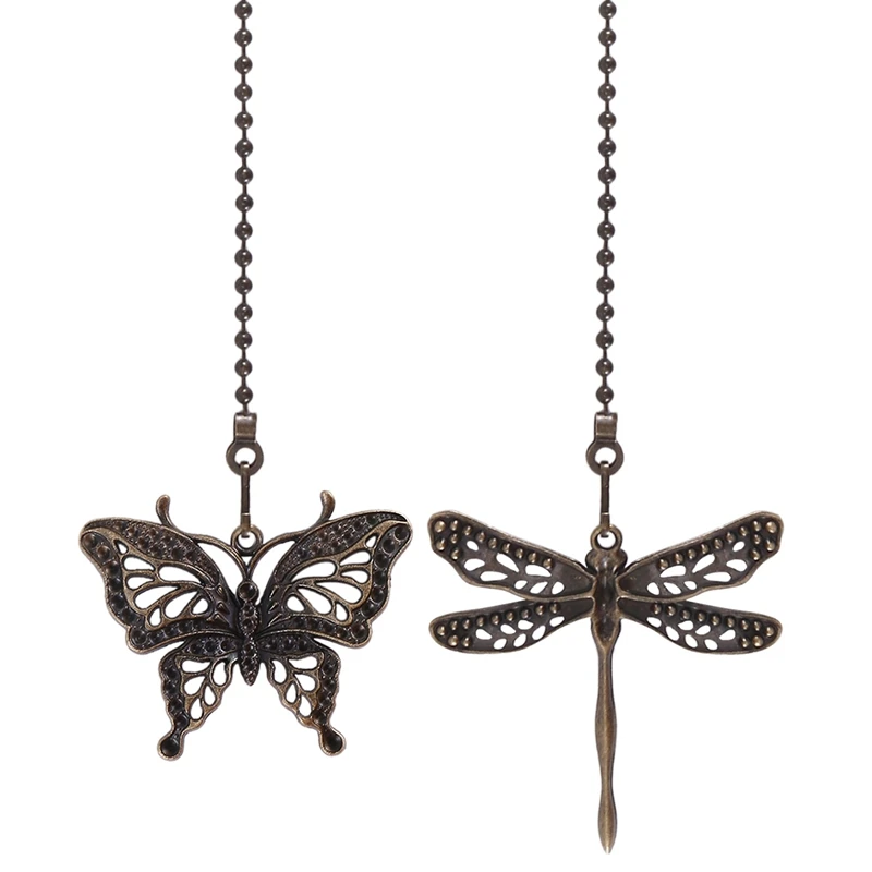 2 Pack Ceiling Fan Pull Chain Set,Lighting & Fan Pull Chain Pendant Chain Extender,Dragonfly And Butterfly