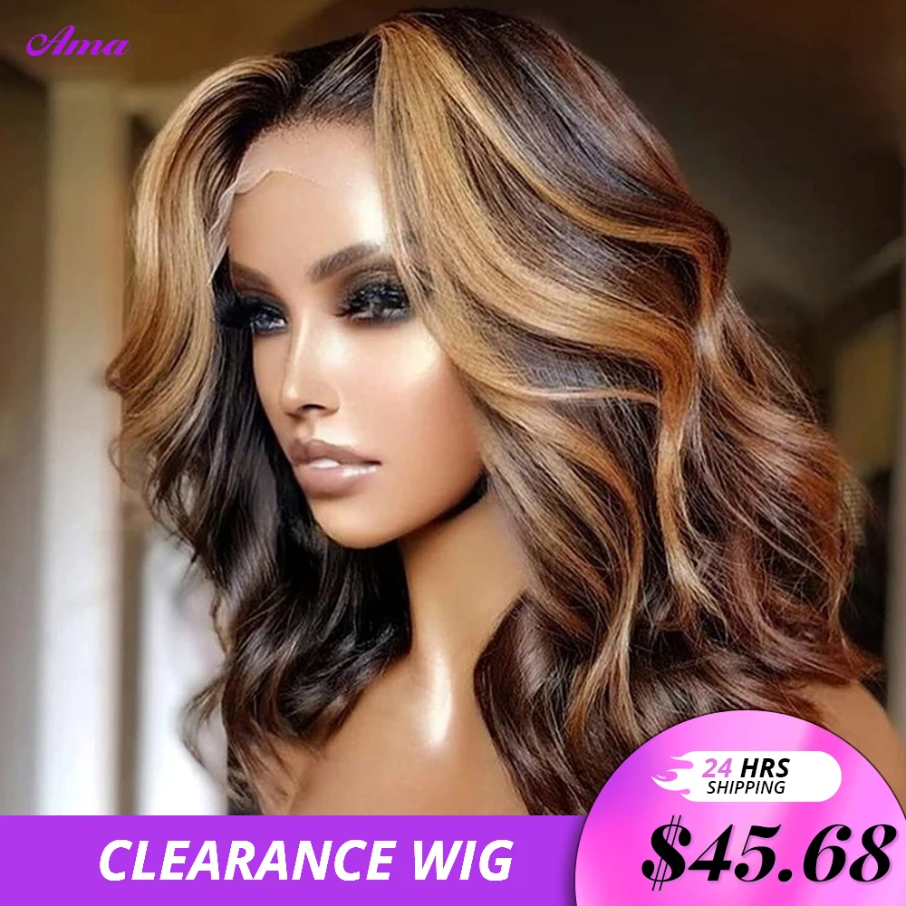 Short Bob Wig Lace Front Human Hair Wigs 4 27 Brown Highlight Wig Human Hair Body Wave Bob Wigs Transparent Lace Wigs For Women