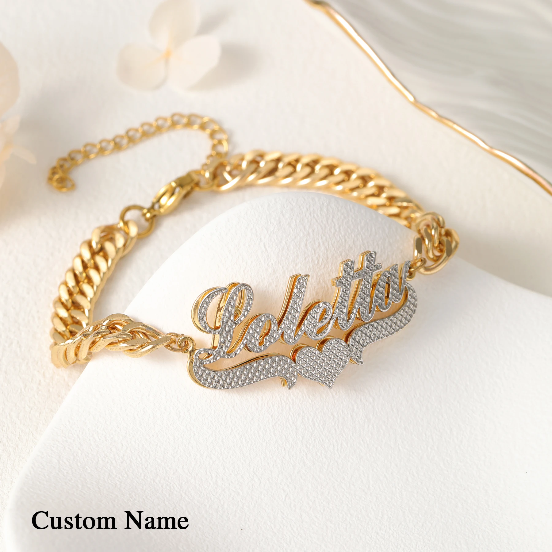 

Браслет с кубинскими звеньями на заказ, позолоченная табличка с именем, подвеска в форме сердца, ювелирные изделия в стиле хип-хоп, подарок для женщин, роскошный персонализированный рождественский браслет