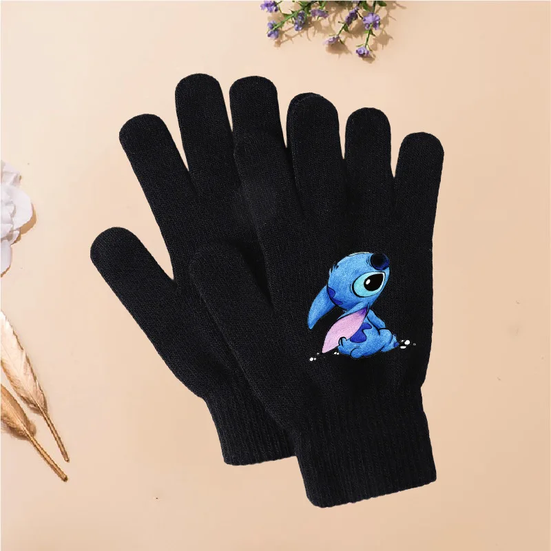 Disney Stitch New Cartoon Pattern Gloves Printed Winter Warm Girls Cute Full Finger Keep  Warm Gloves Mittens Christmas Gift