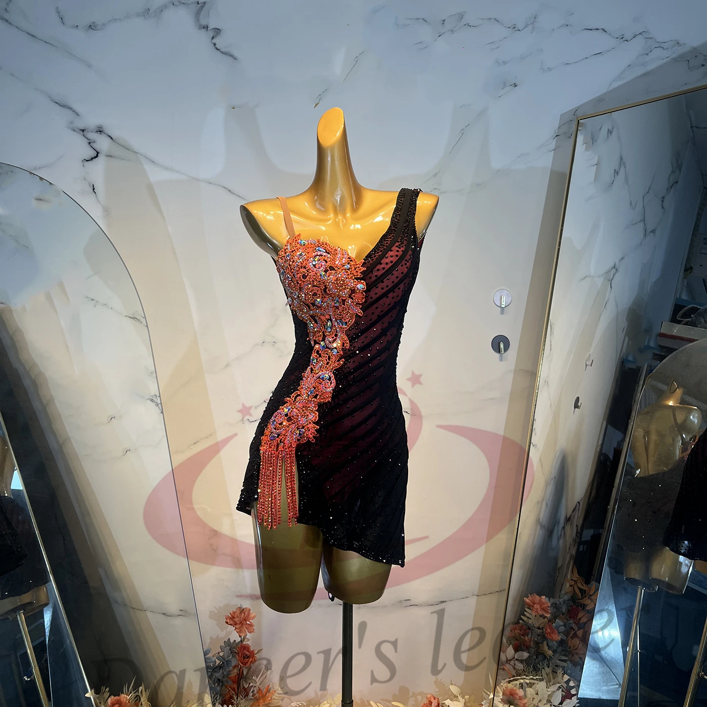 

Платье для латиноамериканских танцев для взрослых и детей, с высококачественной отделкой стразами, на заказ, с разрезом, для танго, женская одежда