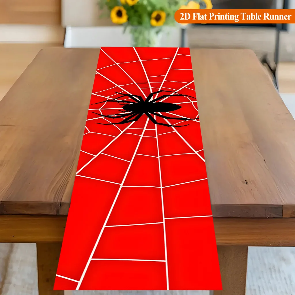 1pc Spider Web With Red Spider Table Runner Holiday Party Decorative Cloth for Home Kitchen Dining Office Living Room Table
