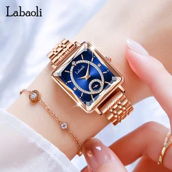 Luxury Blue Dial Waterproof Steel Strip Quartz Women's Watch Rhinestone Fashionable Business Clock Relogio Feminino