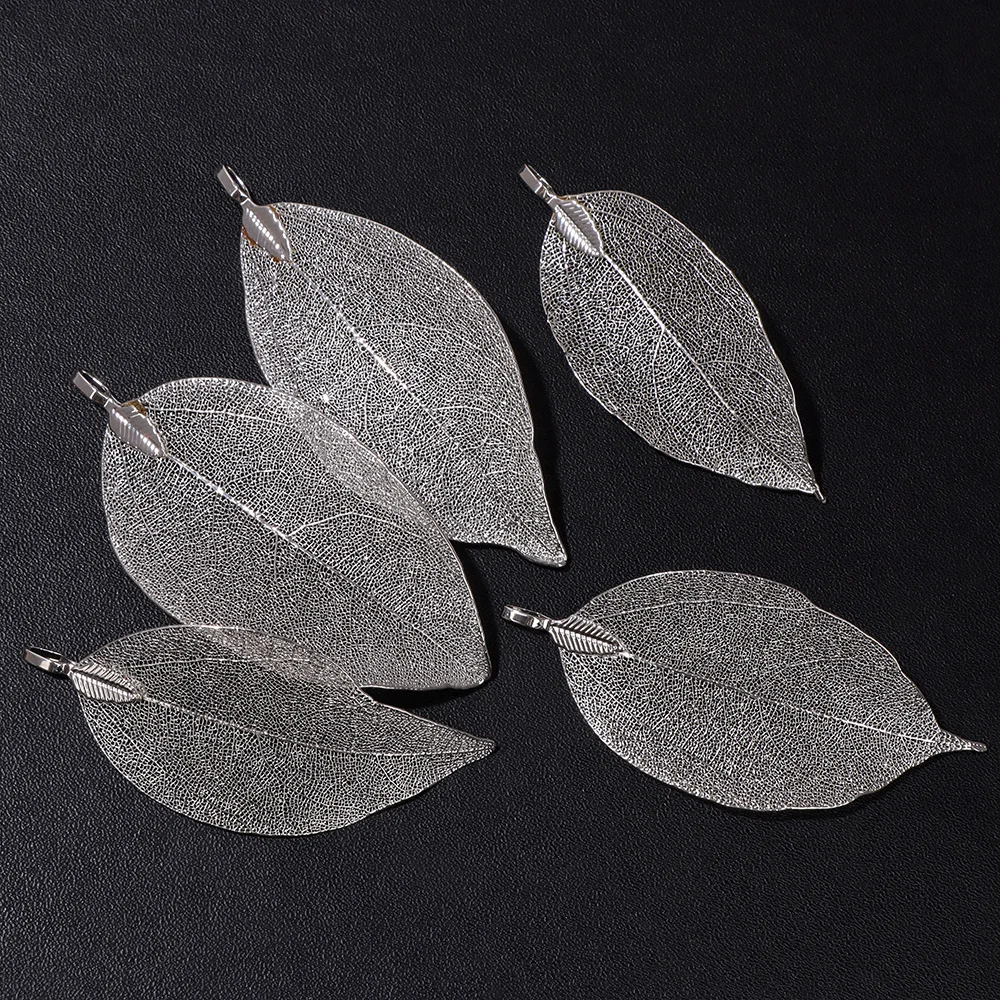 5pcs/set 40-60mm Electroplated Leaf Pendants Mixed Gold Color Natural Leaves Charms For DIY Necklace Earrings Jewelry Accessorie