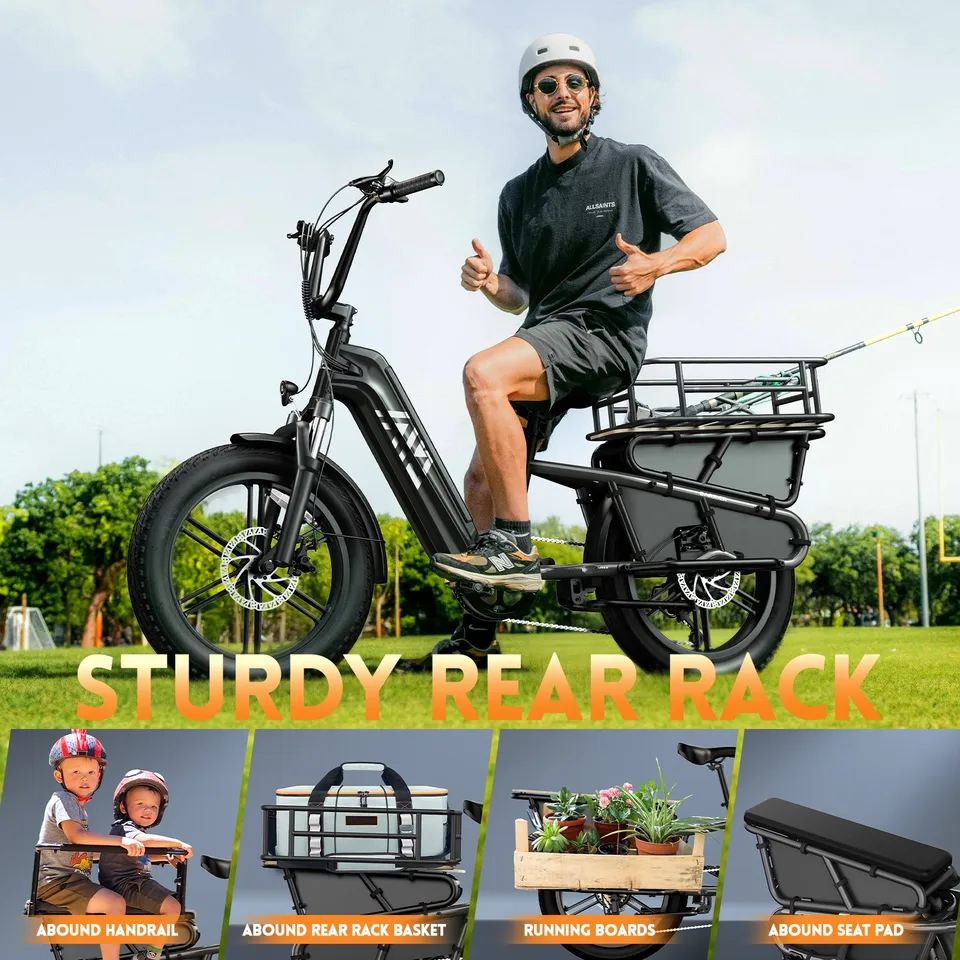 20" Cargo Electric Bike 1500W Peak 28MPH 48V 15AH E bike with Child seat kit image 5