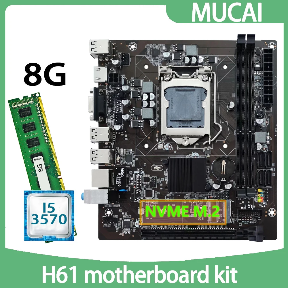 

MUCAI H61 Motherboard DDR3 8GB 1600MHZ RAM Memory With Intel Core i5 3570 CPU Processor And LGA 1155 Kit Set PC Computer