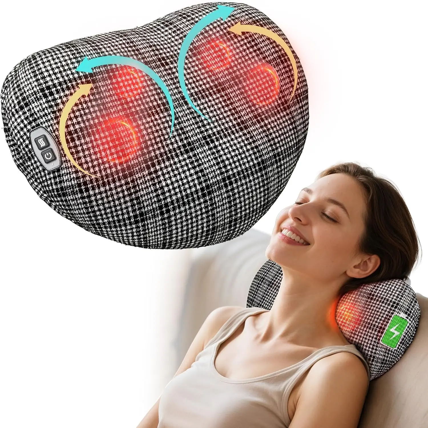 

Cordless Neck and Back Massager with Heat, 120min Runtime, Plush Pillow for Full Body Relaxation, Ideal Gift