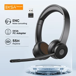 EKSA - H16 Bluetooth 5.2 Headsets, PC Wireless Headphones, AI ENC Mic, 35H Talk Time, with USB Dongle for Office/Call Center