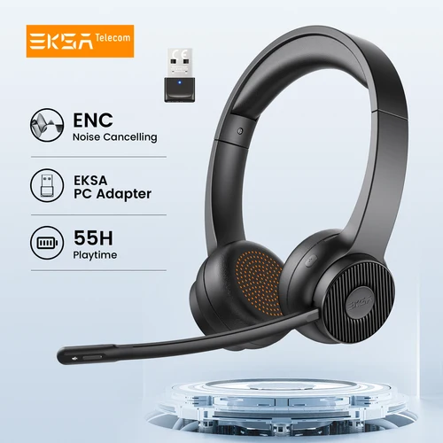 EKSA - Auriculares Bluetooth 5.2 H16, Auriculares inalámbricos para PC, Micrófono AI ENC, Tiempo de conversación de 35 horas, con dongle USB para centro de llamadas/oficina