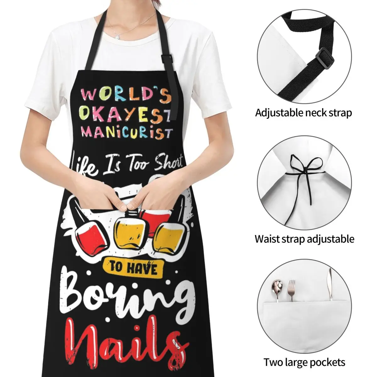 Adjustable Manicure Accessories Nail Technician Work Apron with 2 Pockets Manicurist Gift Apron for Women Nail Artists