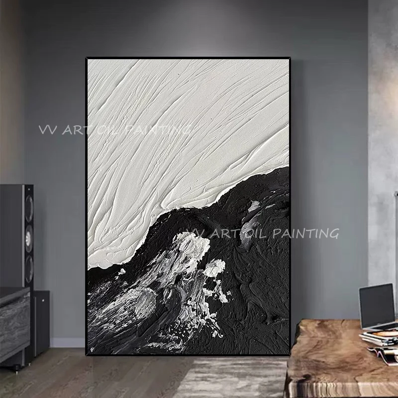 Black grey picturrre texture 2023 handmade oil painting modern canvas wall art sitting room adornment decoration