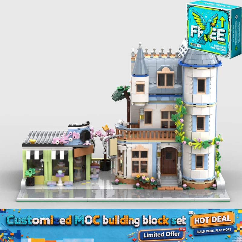 2320PCS Modular Castle Bed And Breakfast Bakery Combination Custom Building Blocks Model Set Creative Gift Collection Display