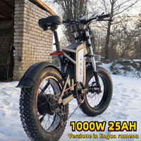 EU STOCK GUNAI 1000W Electric Ebikes, 20 Inch Adult Fat Tire Bike 7 speed 48V 25Ah Battery Off-Road Mountain Electric Bicycle