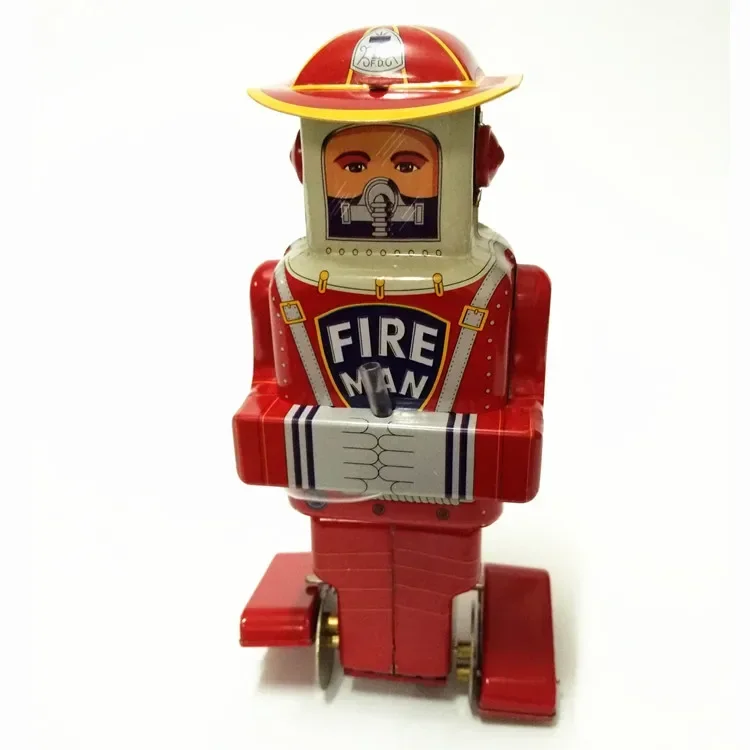 [Funny] Adult Collection Retro Wind up toy Metal Tin fire man Space F.D.ROBOT Mechanical Clockwork toy figures model kids gift