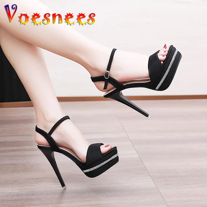 Charm Black Party Women Shoes 12CM Stiletto Summer Elegant Sandals Waterproof Platform Fashion Design Wedding High Heels Models