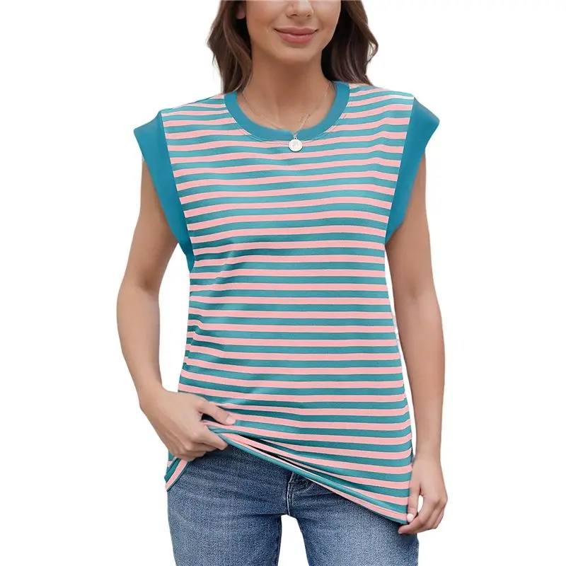 

Топы с короткими рукавами для женщин, летние топы, базовые футболки, повседневные свободные рубашки на бретелях-A55G