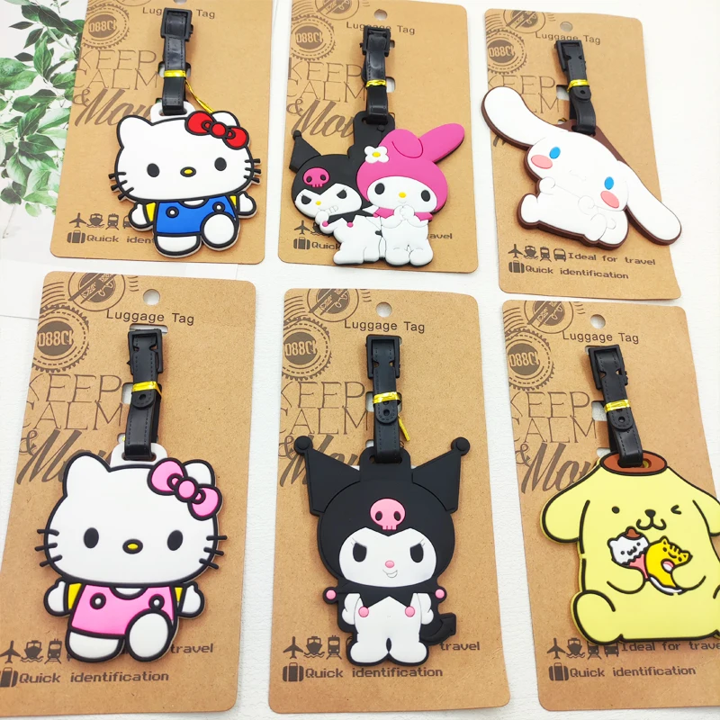 KUROMI Cinnamoroll الأمتعة التسمية السفر الأمتعة العلامة مرحبا كيتي حقيبة معرف عنوان حامل الأمتعة الصعود تذكرة المحمولة