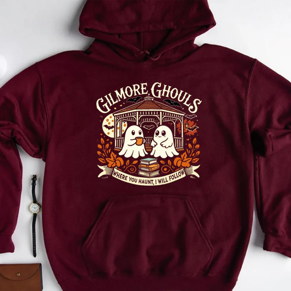 Felpa con cappuccio Gilmore Ghouls Parodia fantasma Felpa con cappuccio Halloween Pullover autunnale Camicia di Halloween Felpe con cappuccio a maniche lunghe invernali da donna