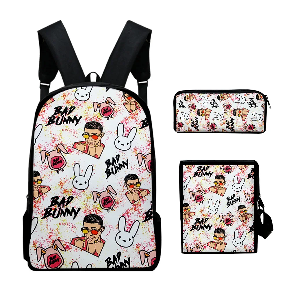 

Trendy Novelty bad bunny 3D Print 3pcs/Set pupil School Bags Laptop Daypack Backpack Inclined shoulder bag Pencil Case