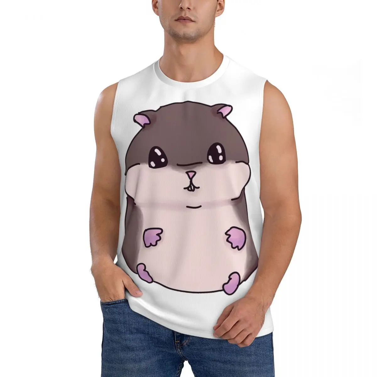 Cute Hamster Men Sleeveless Tank Tops Quick Dry Breathable Gym Fitness Running Summer Casual Sport Vest