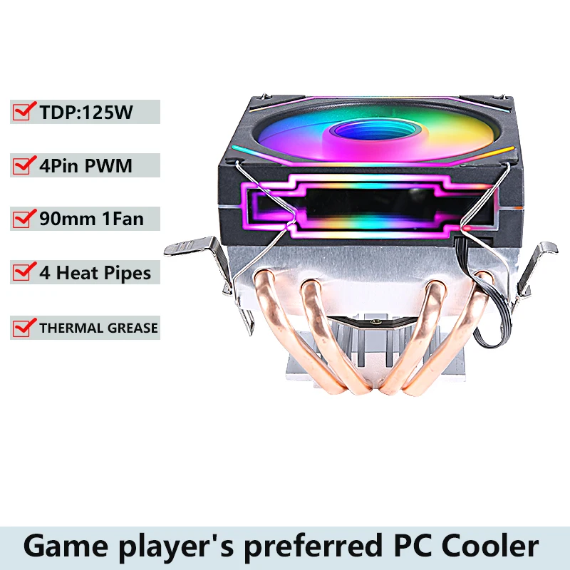 

Cpu Cooler Fan 4Pin/PWM PC Processor 4 Heat Pipe Air-Cooled Installing LGA775 2011 115x 1200 1700 1366 x79 x99 am5 amd am3 am4