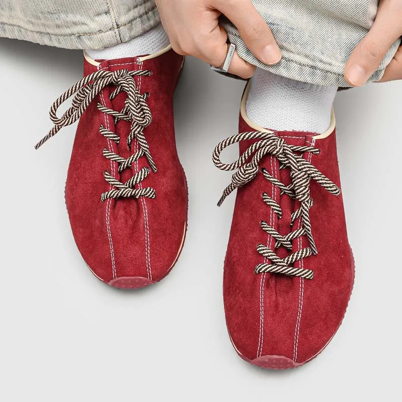 Luxurious Suede Men German Training Forrest Gump Shoes with Color Blocked Shoelaces Summer New Popular Sports Leisure Shoes
