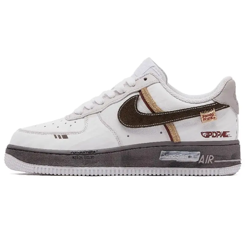 【Customize】Nike Air Force 1 Skateboarding Shoes Unisex Low-top White/Brown Sneakers shoes CW2288-111