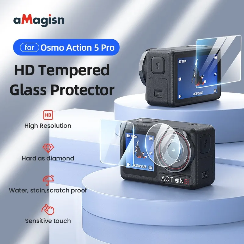 aMagisn for DJI Action5Pro HD Tempered Film Lens Screen Protector Accessory