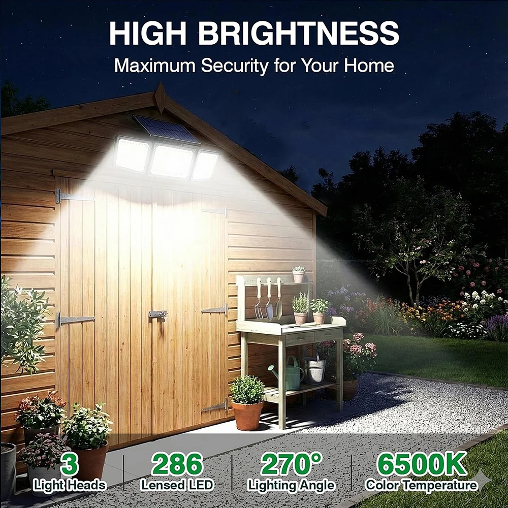 Obrázek 4: 1/2PCS solární outdoorové světel hnutí senzor, 3500LM 286 LED záruka povodeň lehký s vizuální battery&mode displej, 3čepel osvětlení režimech