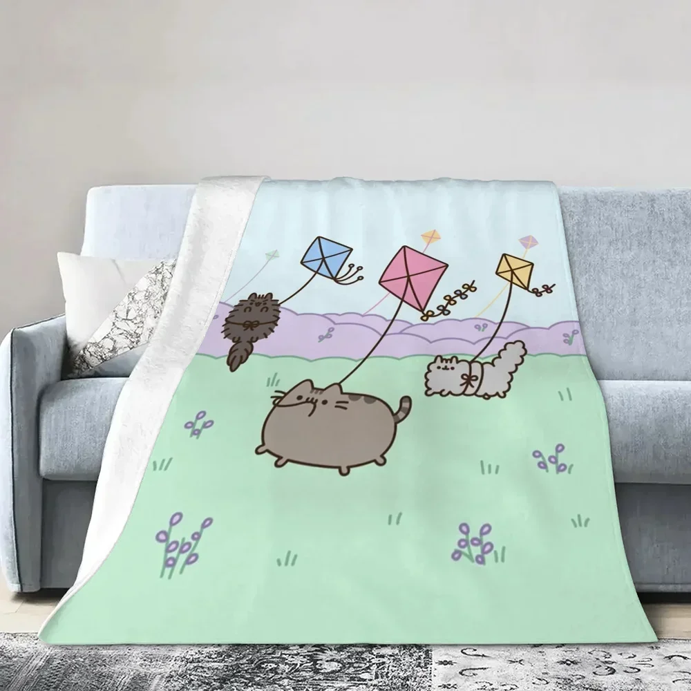 Pusheens Large Blanket King Size Throw Blanket for Sofa Luxury Bedding Hairy Blankets for Bed Fluffy Soft Blankets Characters