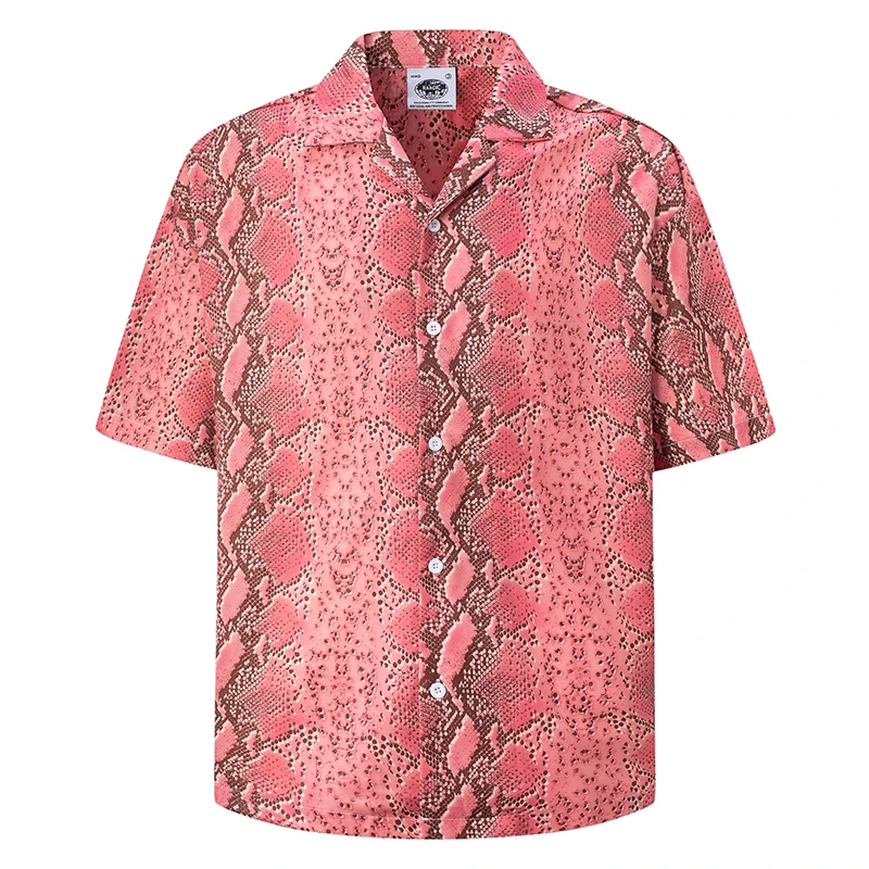 

Мужская рубашка со змеиным принтом и кубинским воротником с коротким рукавом на пуговицах, повседневная летняя пляжная одежда в гавайском стиле, уличная одежда с животным узором, топ